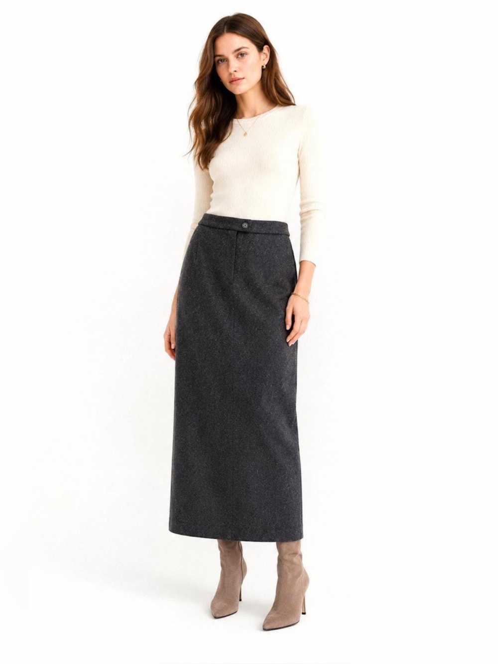 MaxMara White Label Wool Cashmere High Waist Pencil Silhouette Skirt - 10